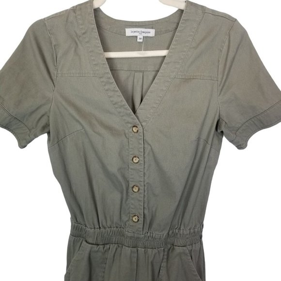 La Petite Francaise Paris Womens 38 (US 6) Olive Green Canvas Cropped Jumpsuit - Picture 2 of 6